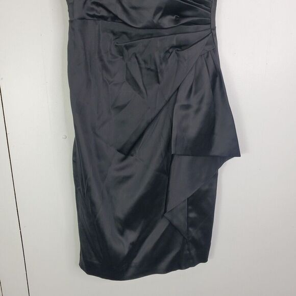 WHBM Dress Womens 0 Babydoll Gathered Side Flap HOCO Event Short Satin Black - Picture 4 of 10